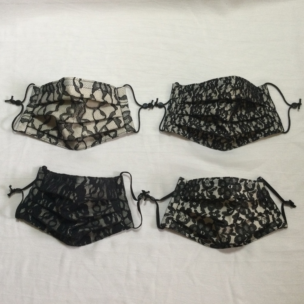 Four Black Lace Masks Beautiful Set of Four (4) Adult-size